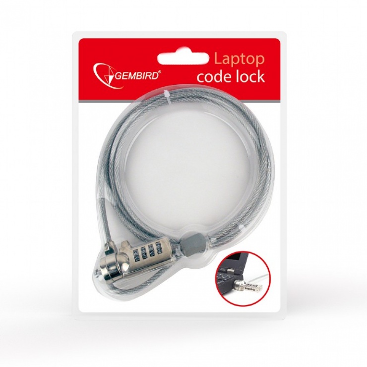 Imagine Cablu de securizare cu cifru pentru laptop, Gembird LK-CL-01